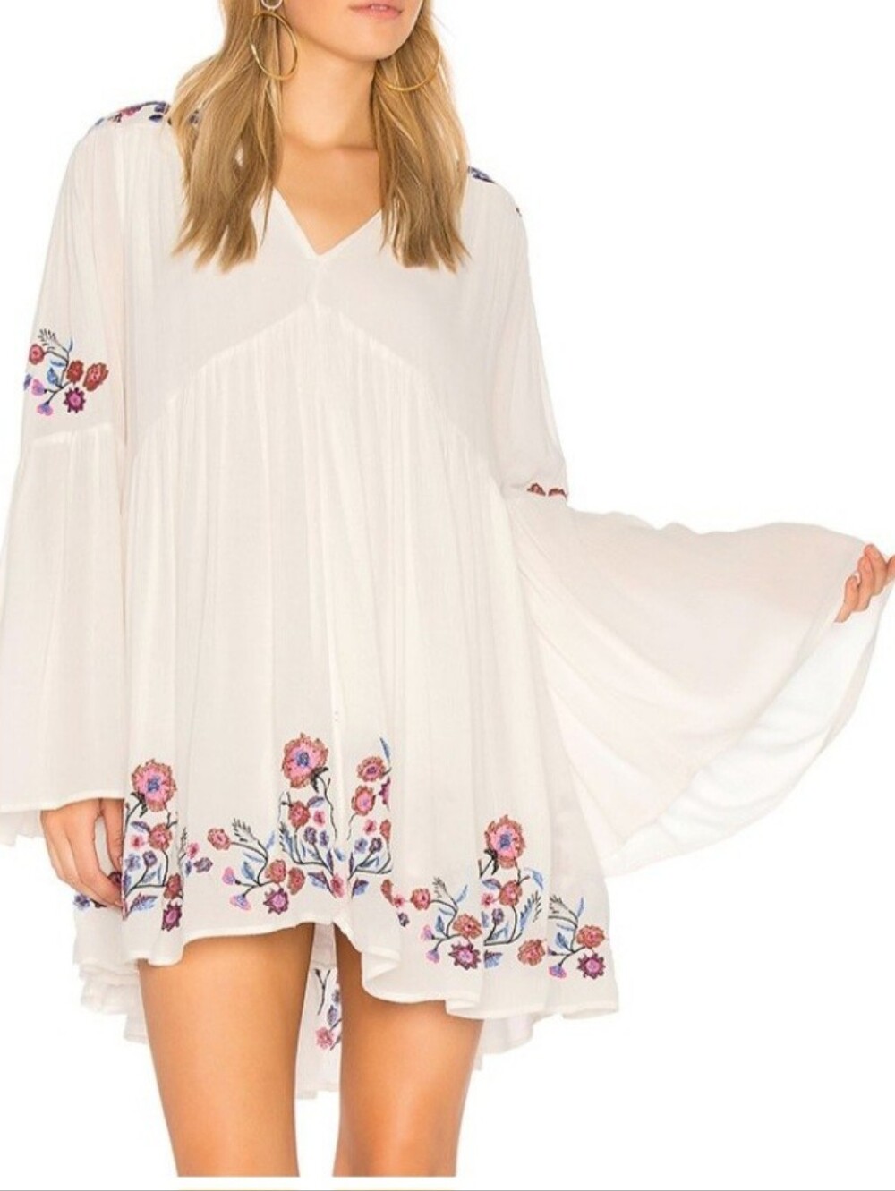 Free People Embroidered Boho Babydoll Tunic Dress Small